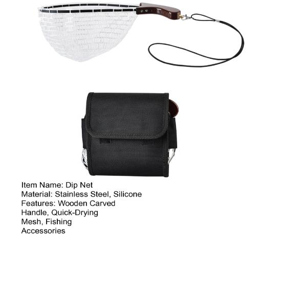 Fishing Landing Net with Wooden Carved Handle Quick-Drying Foldable Silicone Fishing Catch
