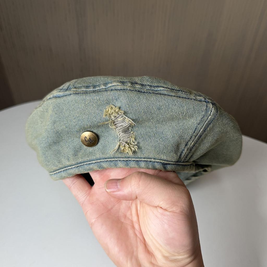 Retro Washed Denim Old Bud Hat Lady Spring and Summer Broken Hole Show Face Small Beret Casual Versatile Painter Hat
