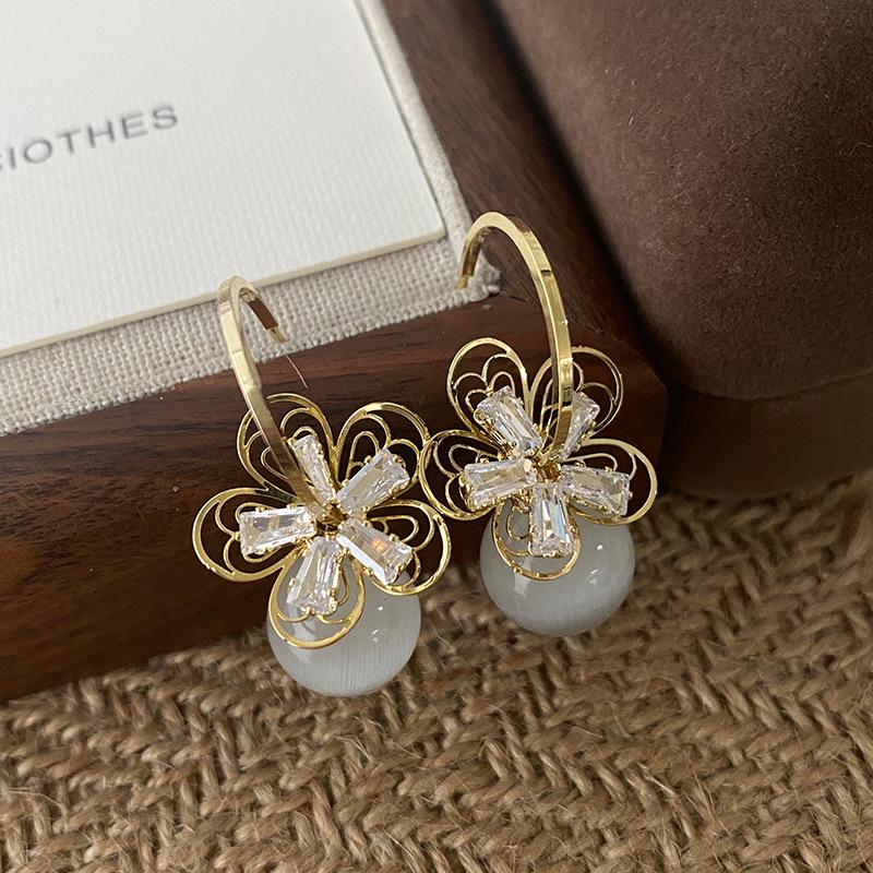 

Серьги-подвески Кошачий глаз - Женские модные серьги с жемчужным акцентом, Универсальный дизайн для осени/зимы