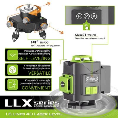 12/16 Line New Laser Level 360 ° Horizontal and Vertical Cross Green Line Projector Portable Auto Self-Leveling Measuring Tools