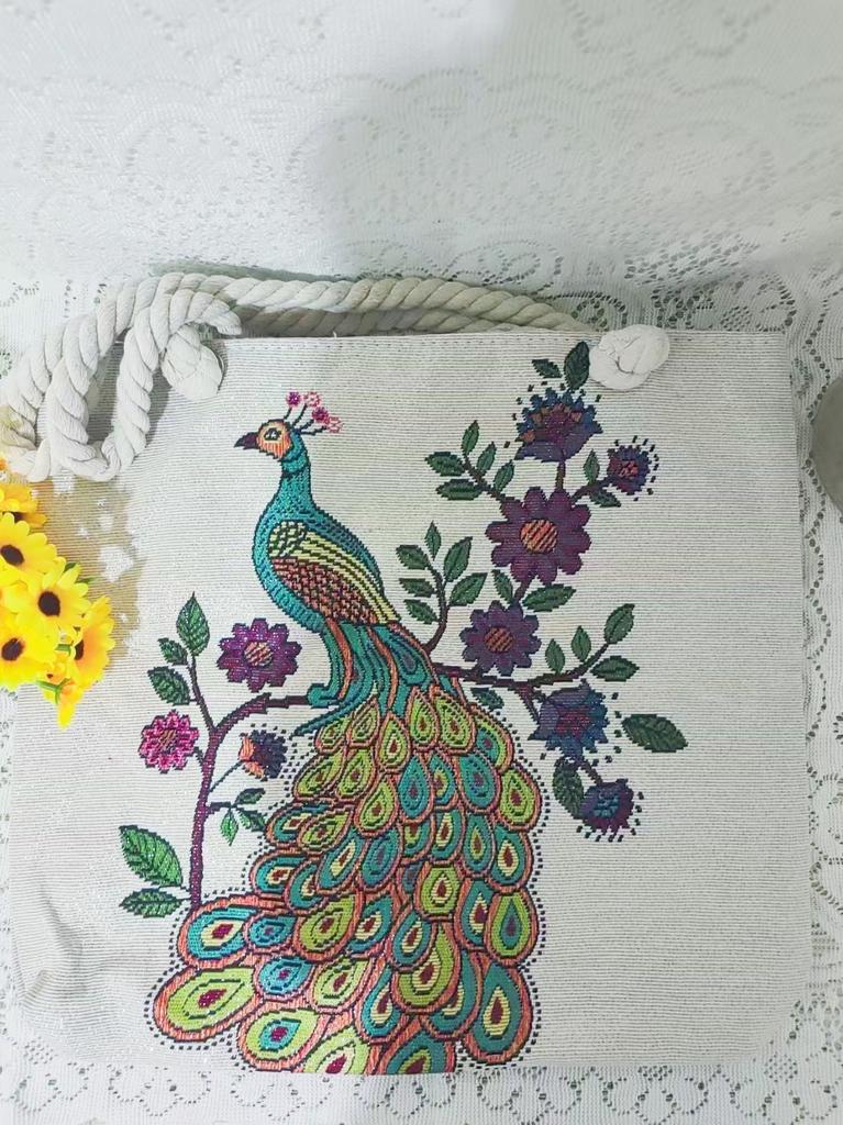 Ethnic style large shoulder bag South East Asia style double-sided embroidery cartoon animal elephant canvas bag female travel bag