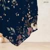 Women Plus Size Round Neck Long Sleeve T Shirt Dark Green Gold Floral Printed Asymmetric Hem Button Detail
