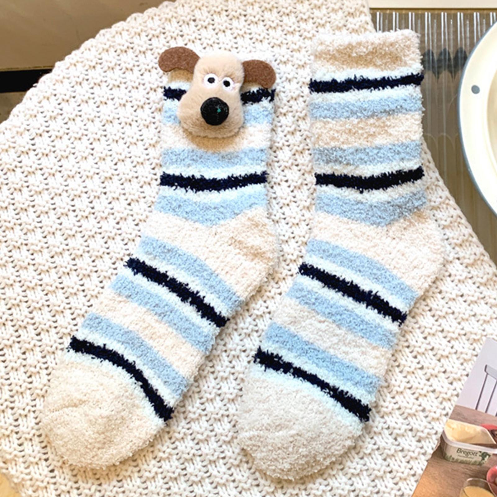 

Women s Thick And Cute Winter Dog Socks With Plush, Cute And Warm Home Coral Fleece Cartoon Flooring, Three-dimensional One Size бежевый