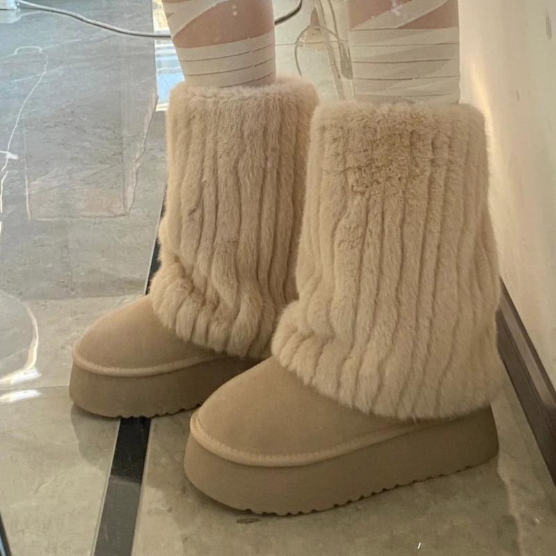 Flauschige Kunstpelz Beinwärmer Pelz Fersen Lange Stiefel Manschetten Abdeckung Hat Elastisch Ein Paar Karneval Stiefelabdeckung Y2K JK Uniform