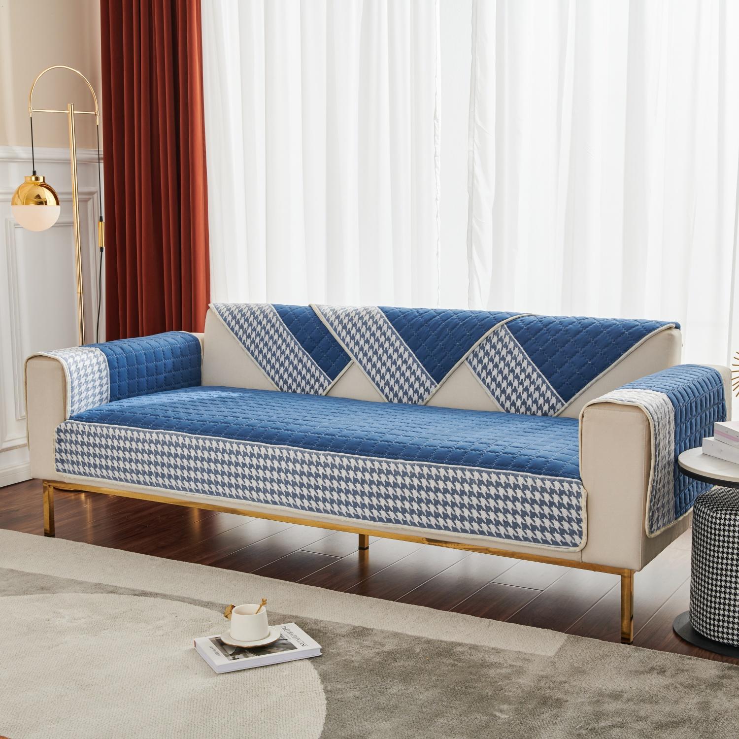 

Чехол для дивана с кружевом в ломаную клетку Docor, противоскользящий чехол для дивана, чехлы для сидений дивана в гостиной, подходит для домашних животных 70*70cm