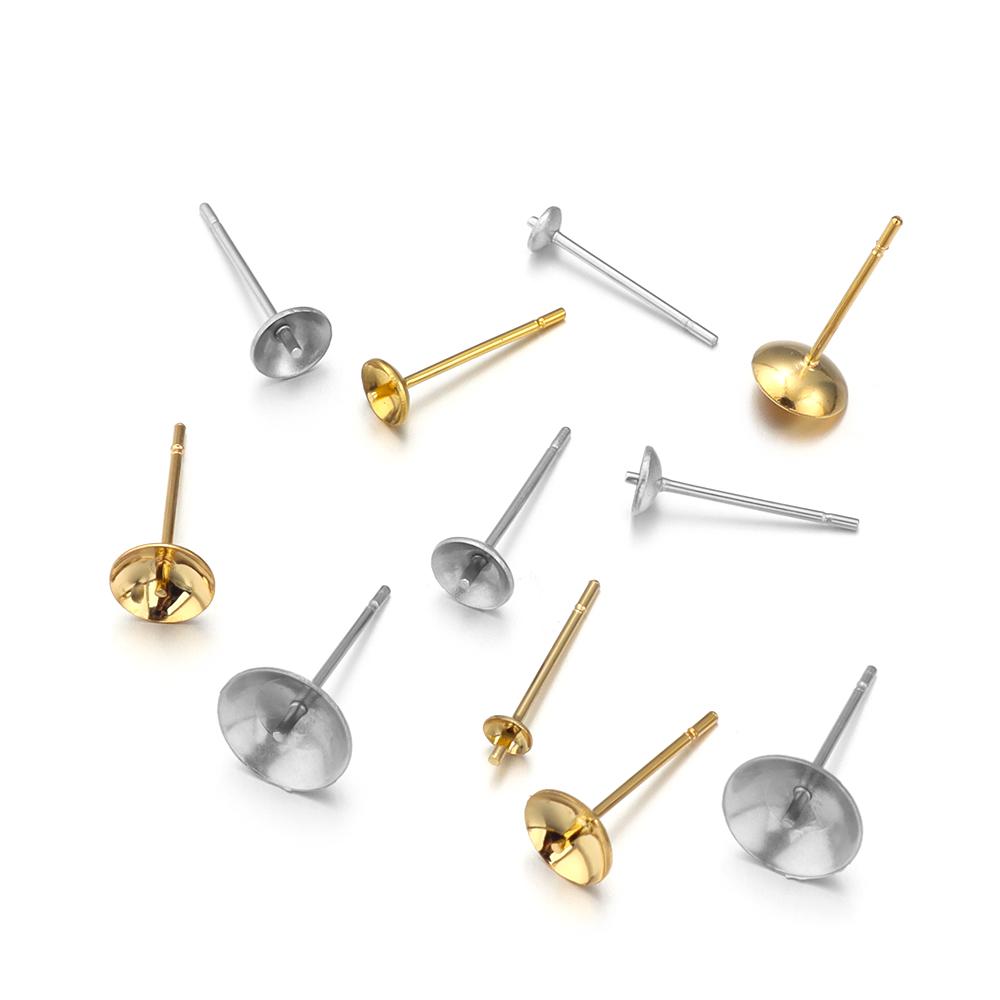 20/100Pcs 3-10mm Gold Color Stainless Steel Ear Studs Earrings Earring Base For Pearl Ear Jewelry Making DIY Earring Accessories