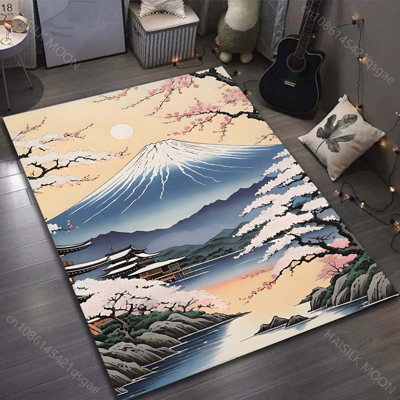 

Mount Fuji Sakura Japanese Lake Scene Print Rug Carpets for Bedroom Living Room Sofa Mat Creative Door Mat Cloakroom Home Decor 40x60cm