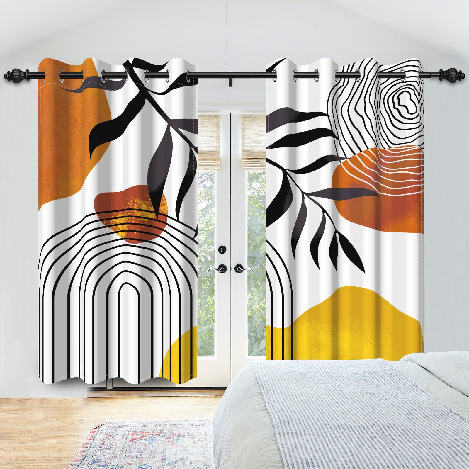 

Boho Tropical Leaf Pattern Curtains Earth Tone Palm Leaf Printed Curtains For Living Room Bedroom Kitchen Blackout Window Drapes 53x115cm 2pcs&Grommet Top