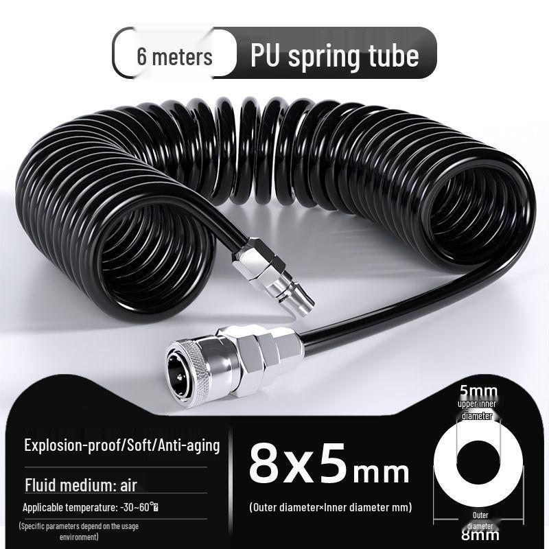 Retractable 8mm PU Spiral Air Hose with Quick Pneumatic Connector