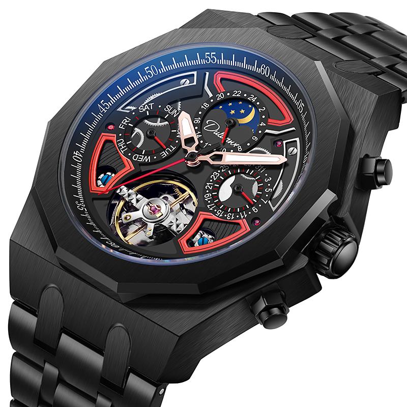 Top-Marken Sportuhren mit Tourbillon Edelstahl Gummiarmband Multifunktionszifferblatt Automatikuhr Reloj Hombre Neu
