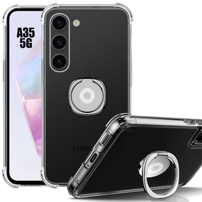 Coque de protection - samsung - galaxy a35 5g - antichoc - tpu silicone transparent - anneau 360° rotatif