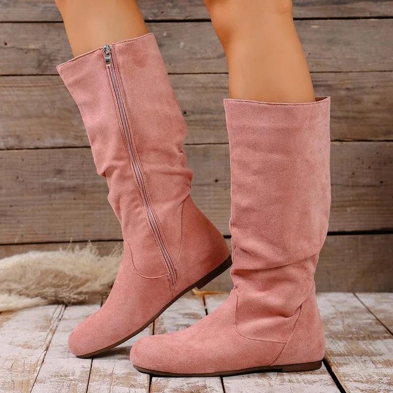 

Winter New Fashionable Side Zipper Tall Boots Retro Suede Soft Bottom Anti Slip Fashion Boots 38