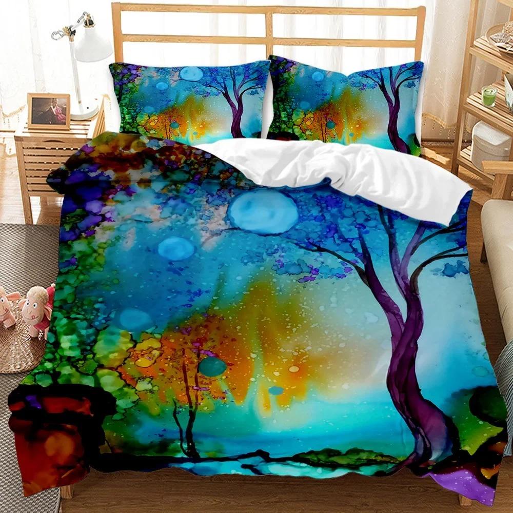 Träd Påslakan Bohemisk Skog Lyckoträd Täcke Örngott Sängkläder Set Twin Dubbel Queen King Size Polyester Täcke