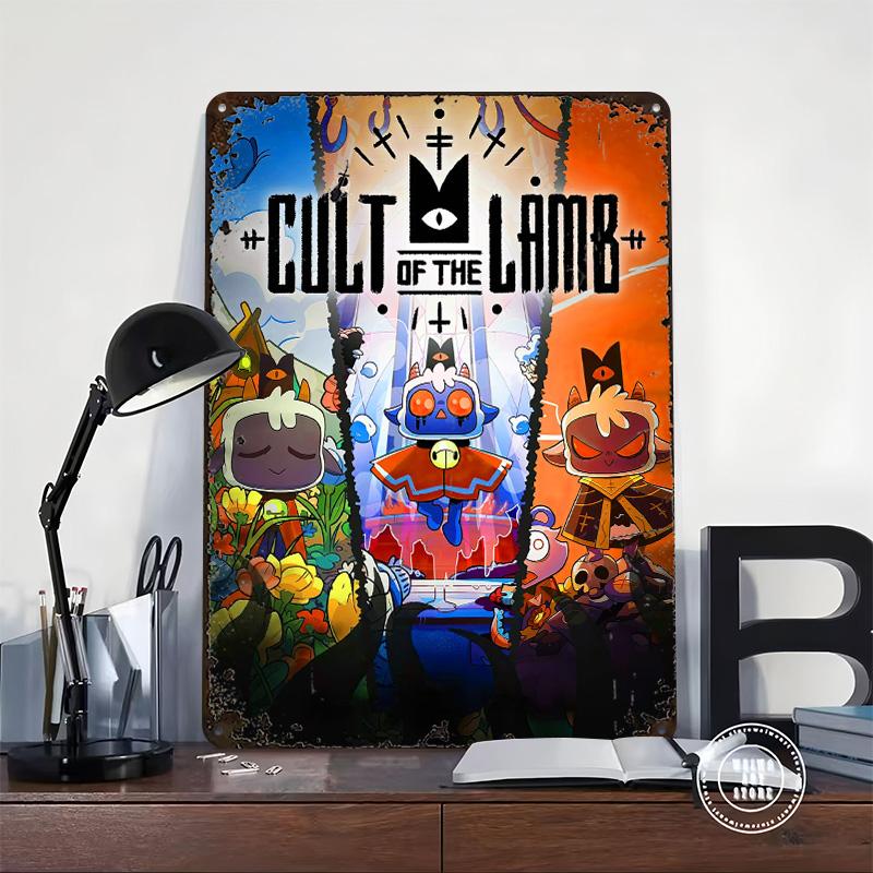 Cult of the Lamb Herní obalový plakát Vlastní nástěnné umění Vintage kovové cedule Retro plechová plaketa pro pánský pokoj dekorace ložnice