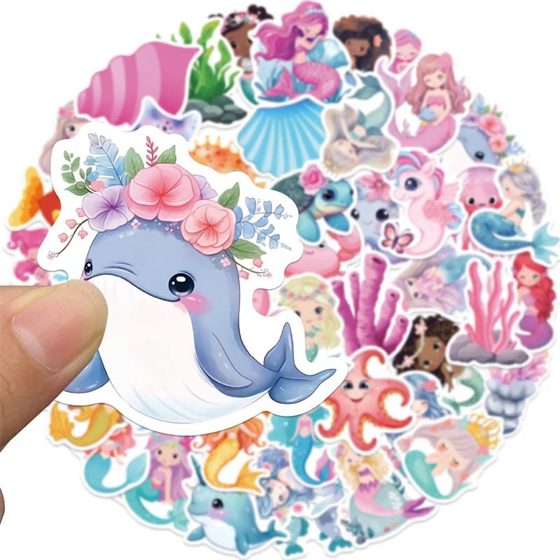 100PCS Waterproof Mermaid Ocean Stickers Cartoon Sea Life Decals Kawaii Marine Animals Vinyl Sticker for Kids