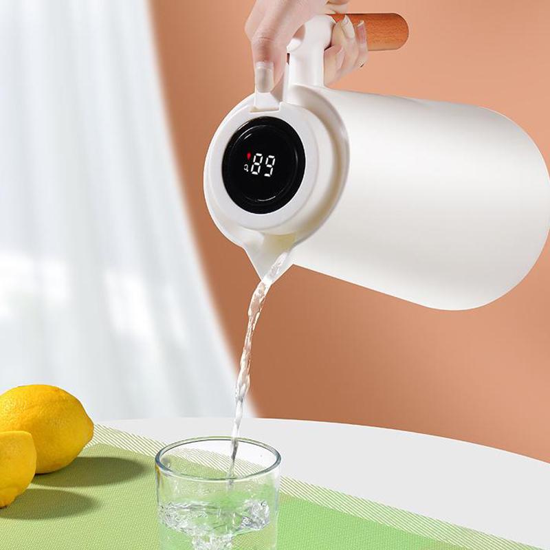 1000Ml Thermos Bottle Nordic Thermos For Hot Water Intelligent Water Heater Kettle Jug Bottle Vacuum Flask Wooden Handle
