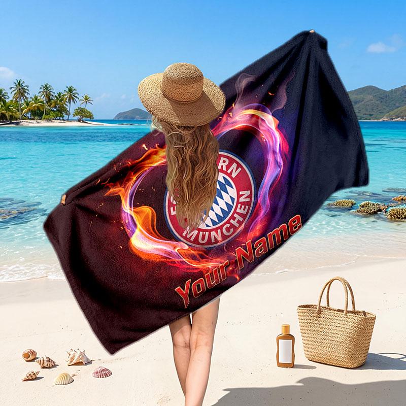 FC Bayern München Benutzerdefiniertes Strandtuch, Personalisierter Namens-Textdruck, Fußball-Logo Weiches Schnelltrocknendes Handtuch Urlaubsgeschenk