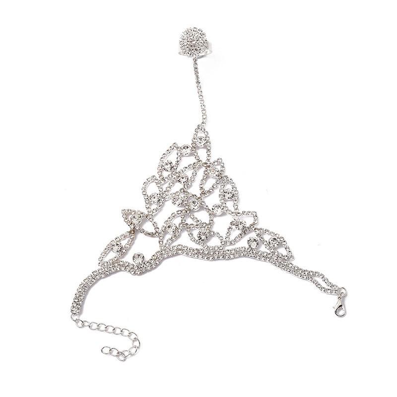 Elegant Women's Rhinestone Chain Bracelet with Connected Ring Design
