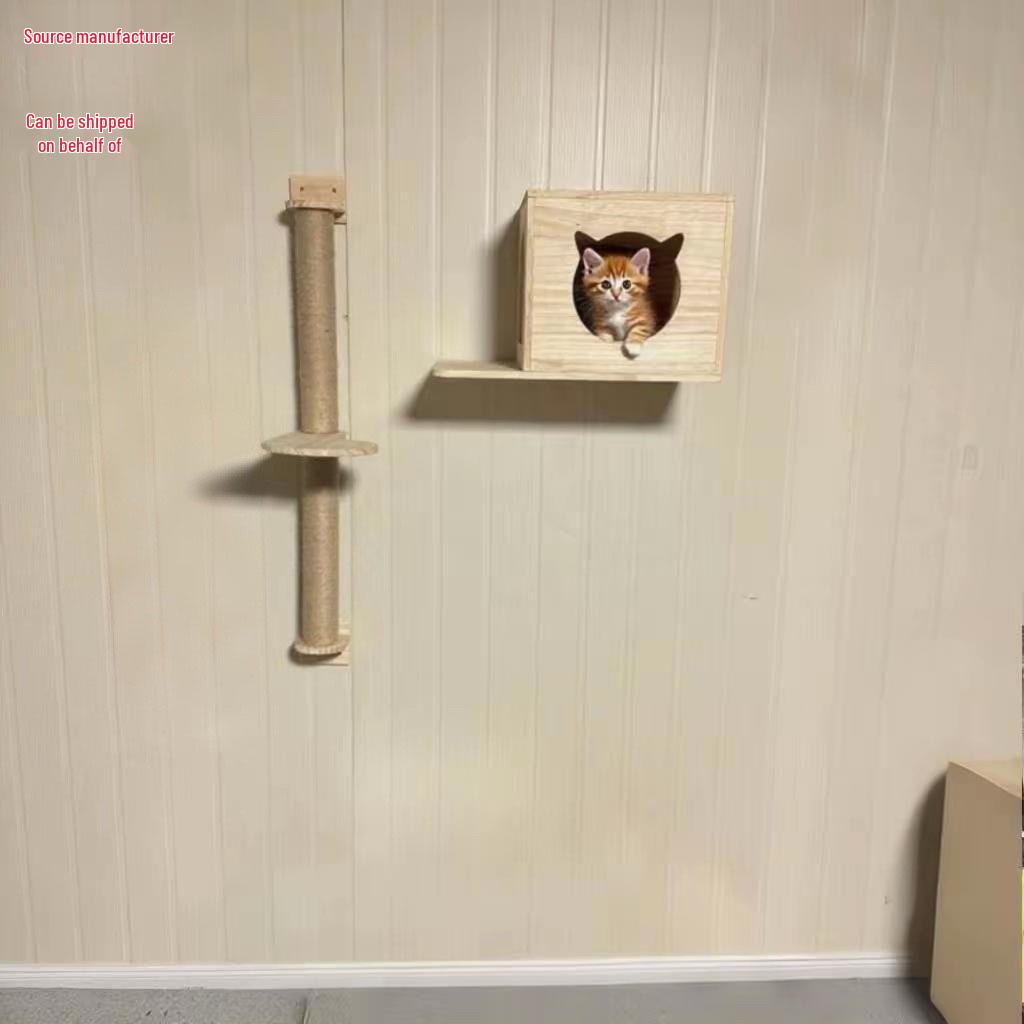 Wall-Mounted Cat Climbing Frame & Scratching Post with Bed and Toy