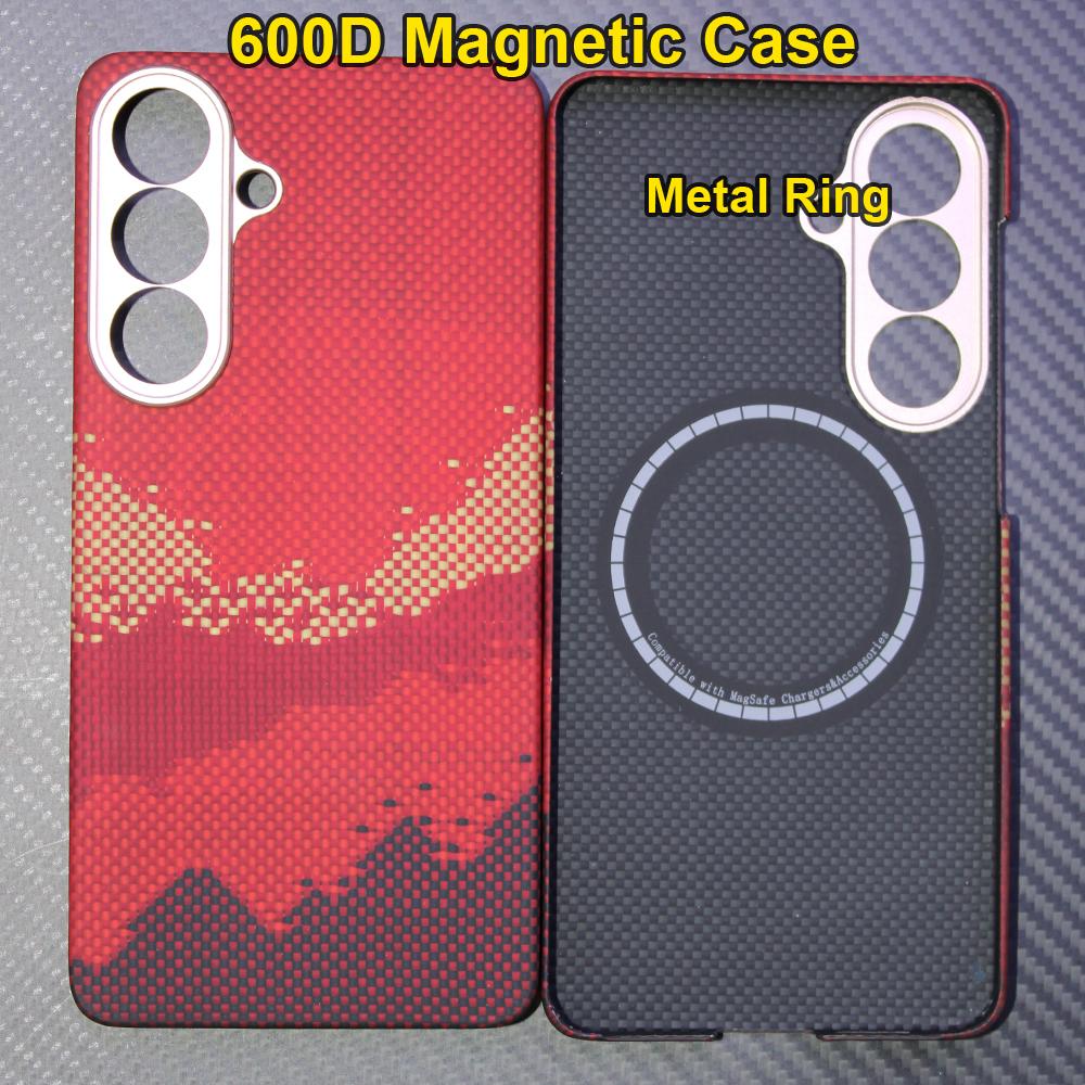 Carbon Fiber Aramid Magnetic Case for Samsung Galaxy S26+ Kevlar Fabric S26plus Thin Hard Lightweight Cover Magnetic Balck Red