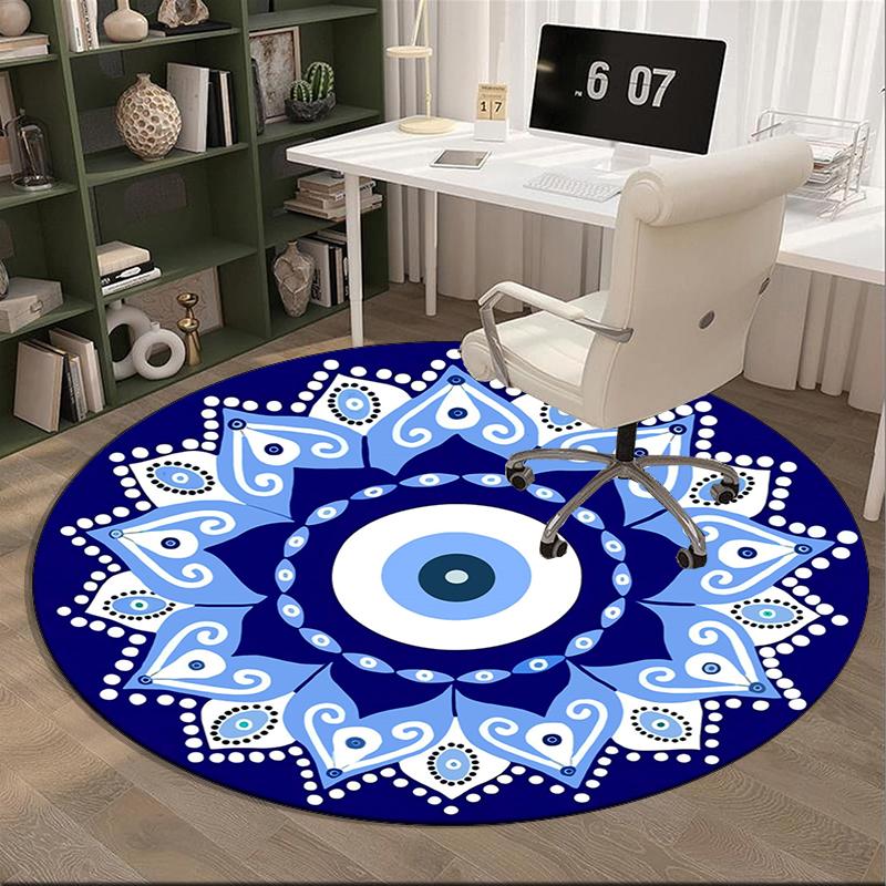 Turkish Evil Eye Round Carpet Chair Cushion Round Entryway Rug, Soft Round Rugs for Living Room, Bedroom, Circle Carpet Decor Gifts