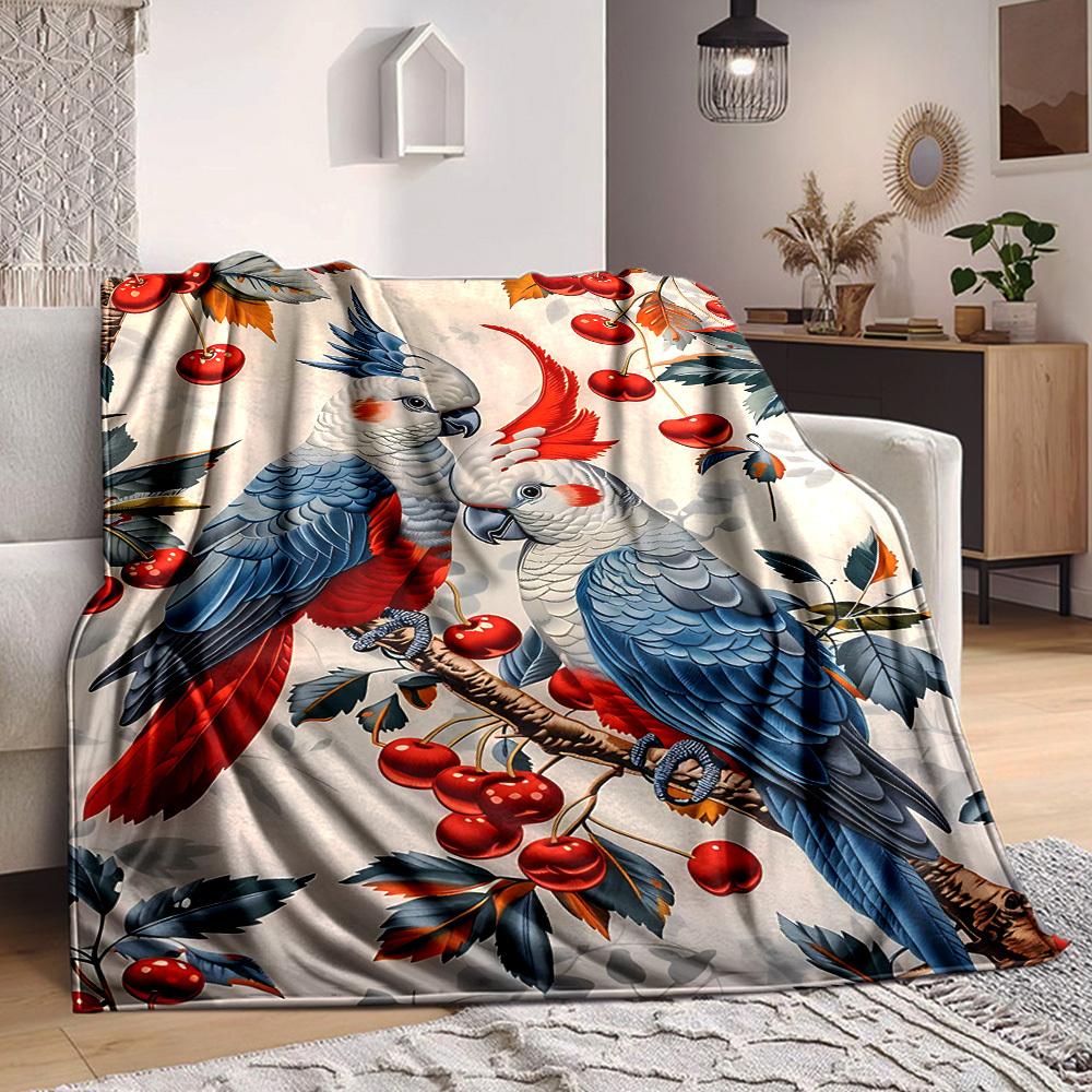 1pc Parrot Cherry Lightweight Flannel Blanket, Comfortable and Warm Blanket, for Office and Camping Sofa Bed161