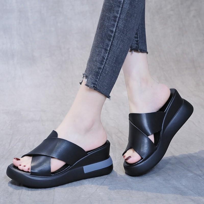 Sandals women's summer new wedge heel platform women's sandals muffin one-word buckle high heels women
