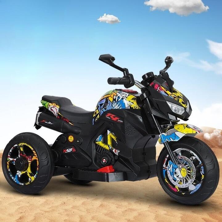 Children's electric motorcycle 1-10 years old boys and girls charging toy battery car baby three-wheeled stroller can seat people