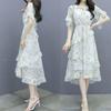 Elegantes florales Chiffonkleid Sommer Slim Taille Stufenrock Frischer Stil Mode