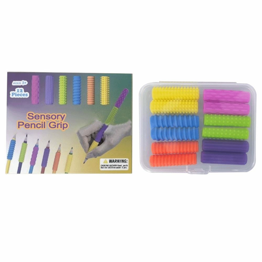 12PCS Ergonomic Writing Aid Pen Grips Textured Surface Reusable Stress Reducing Pen Sleeve Non-slip Soft Silicone