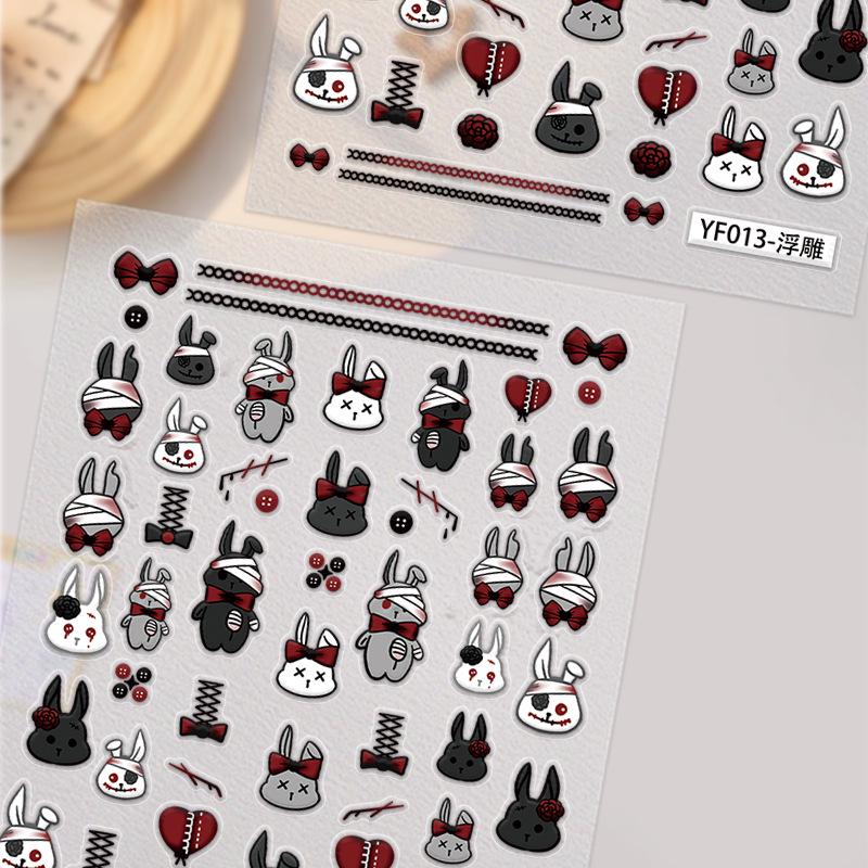 Pakiet mieszany: Trójwymiarowe Kreskówkowe Główki Króliczków Naklejki na Paznokcie i Ozdoby do Dziennika