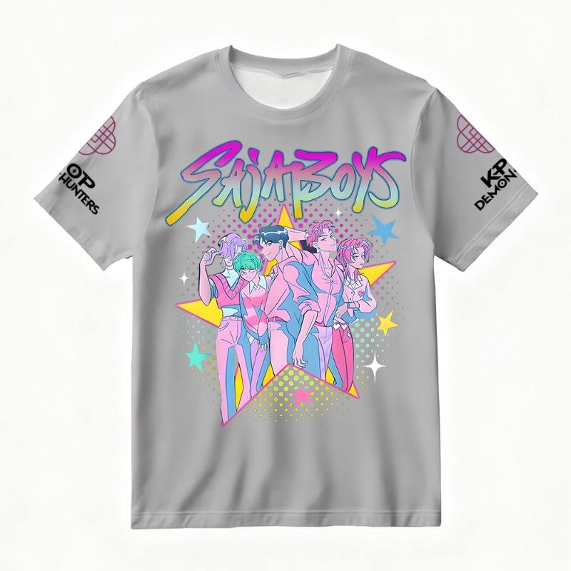 Women's Summer KPop Demon Hunters Graphic T-Shirt SAJABOYS Star-Printed Vibrant Top for Fashion Streetwear Casual Daily Y2k Top