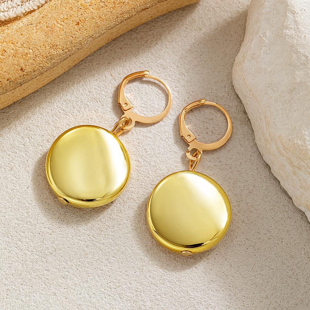 Personalized Fashion Round Pendant Long Women's Necklace Earrings Geometric Smooth CCB Jewelry Set