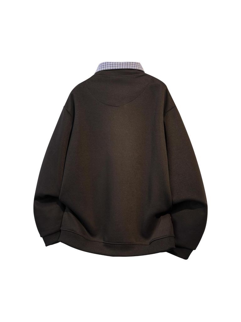 Men's Two-in-One Patchwork Color Block Hoodie, 2025 Spring/Autumn Trend, Loose Long Sleeve Plaid T-Shirt