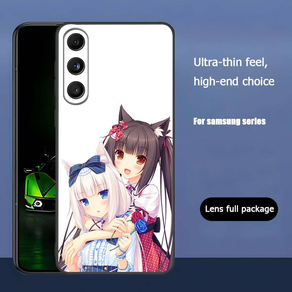 N-NEKOPARA Luxury Black Phone Case For Samsung Galaxy S23 S24 S25 Ultra S22 Plus S21