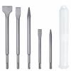 Set of 5 SDS-plus Chisels for Concrete - 2 Pointed + 3 Flat, Hardened Steel, Masonry and Demolition