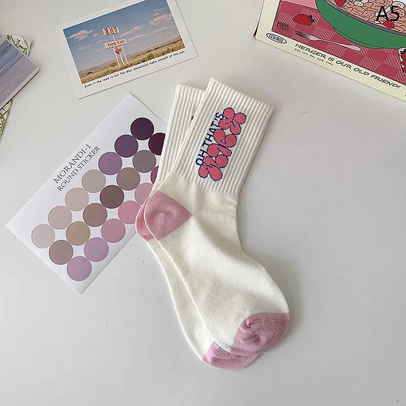 Pink Flower Women Socks  Cute Sweet Harajuku Cotton Socks Casual Korea Japanese Kawaii Girls Calcetines
