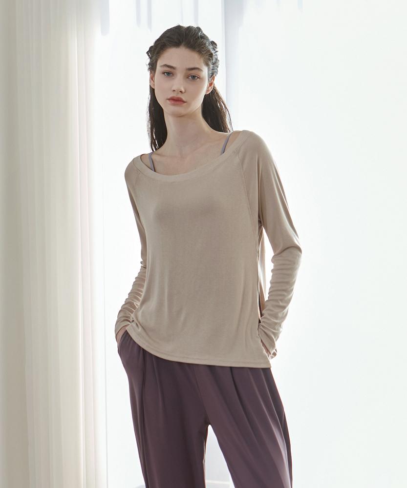 Debiweeo Soft Boat Neck Slit Cover-Up Devi-T0079-Oatmeal