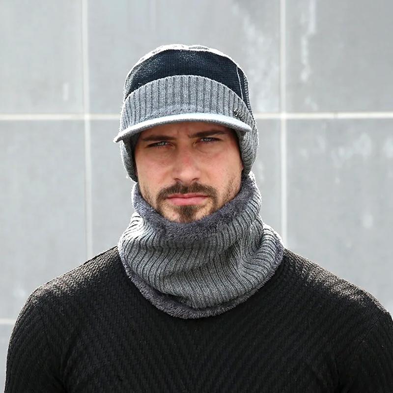 1 Stück Fleecegefütterte Warme Strickmütze Outdoor Skimütze Winter Beanie Acrylfaser Herren