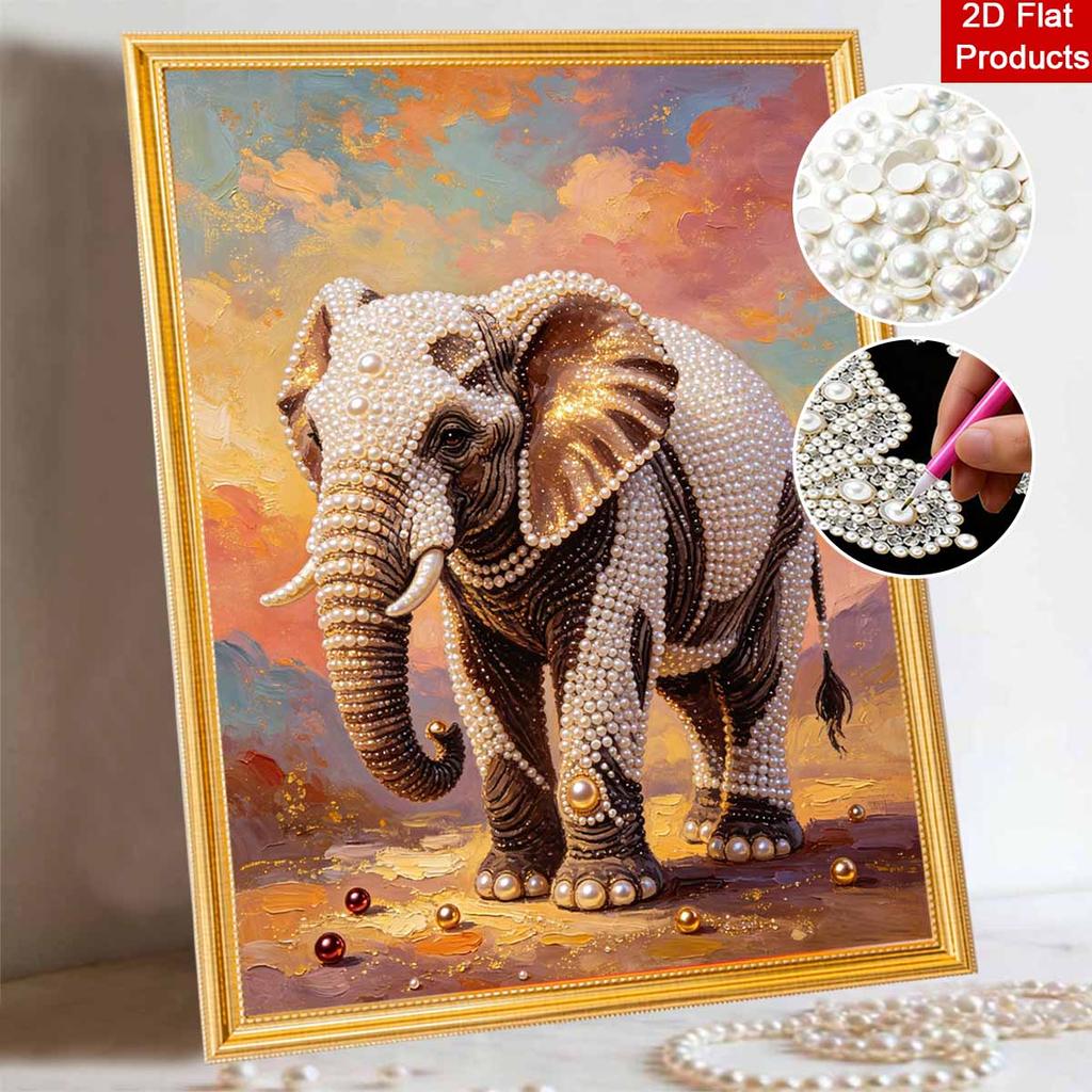Pearl Painting DIY Kit Frameless Elephant Canvas Shiny Bead Art Creative Craft Home Decor Bedroom Living Room Gift Idea