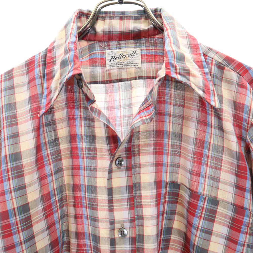 Bellcraft 70s 80s vintage Check Pattern Long sleeve shirt S Red series Men's Used
