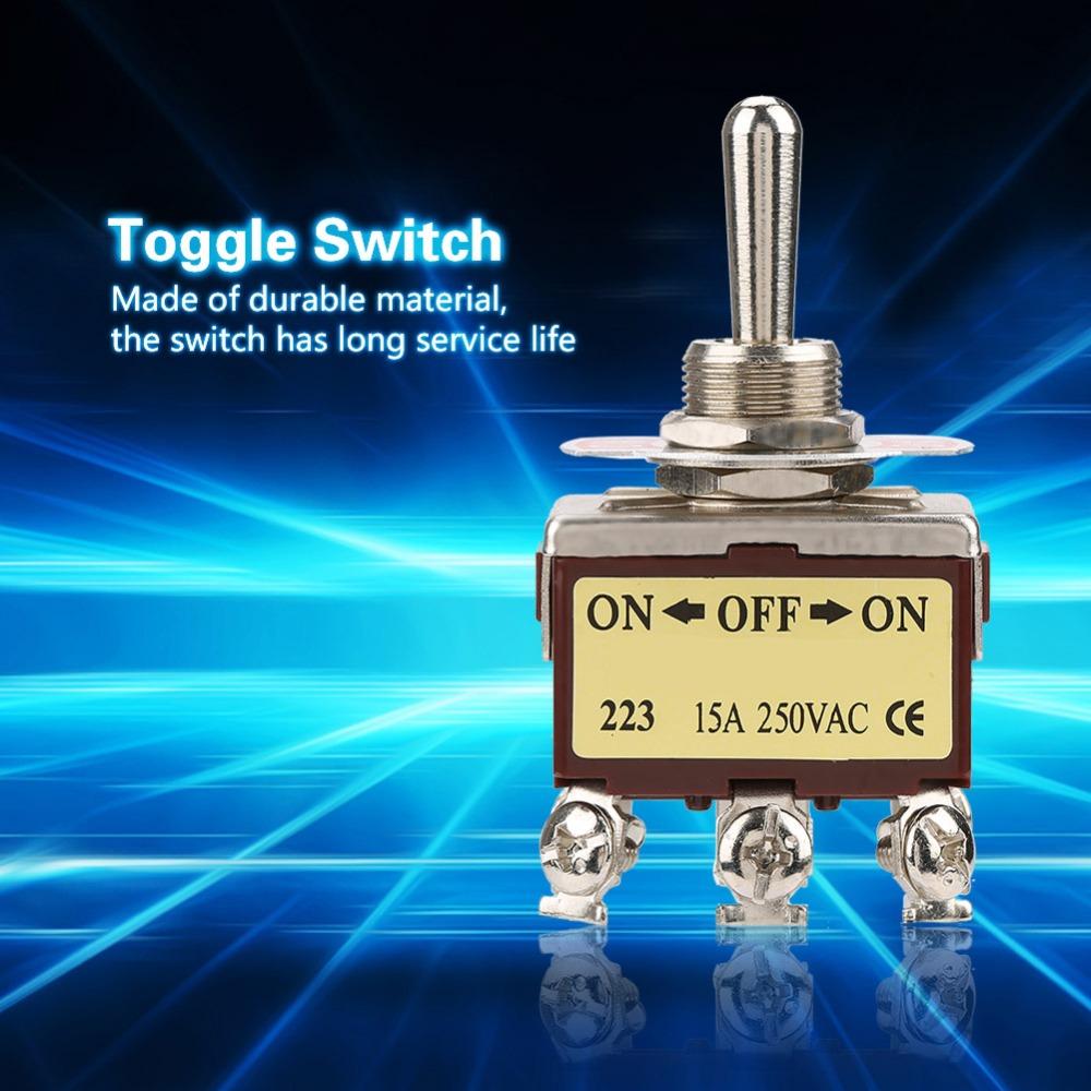 ON-Off-ON 3 Position Momentary Toggle Switch 12mm Button 6 Pin Rocker Switch 15A 250VAC Heavy Duty Spring Loaded Toggle
