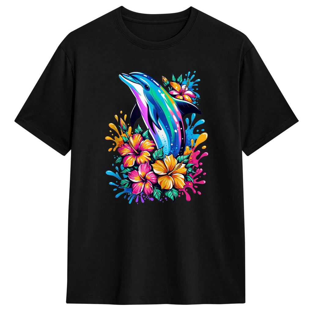 Dolphin Colorful Rainbow Oceanscape Tshirt Summer Streetwear Tshirts 100 Cotton Fashion Tshirt For Unisex Casual Clothes