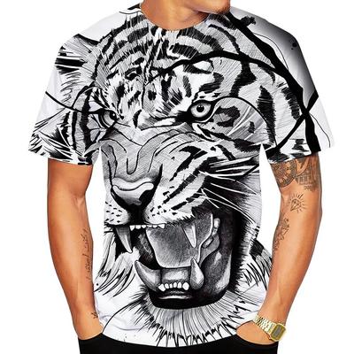 Men Summer Round Neck T-shirt Loose Large Short Sleeve 3D Printed Tiger Pattern T-shirt Plus Size Street Clothing Streetwear