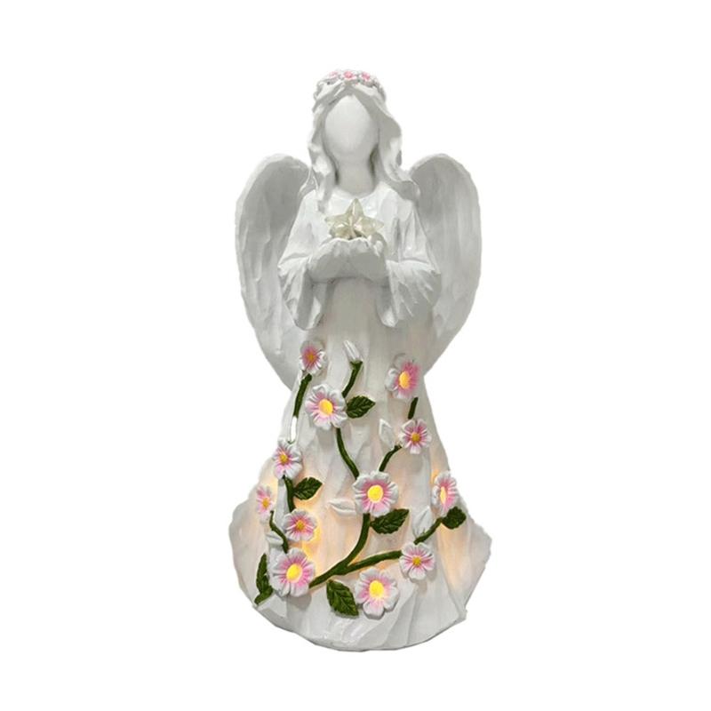 Resin Guard Angel Statue with Night Lights Battery Operated LED Desk Lamp Angel Statue Decors Ornament Collectibles