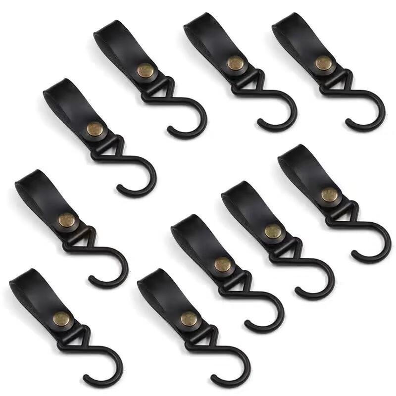 

OEING Portable Camping S-Hooks with Leather Strap & Keychain 10-Pack