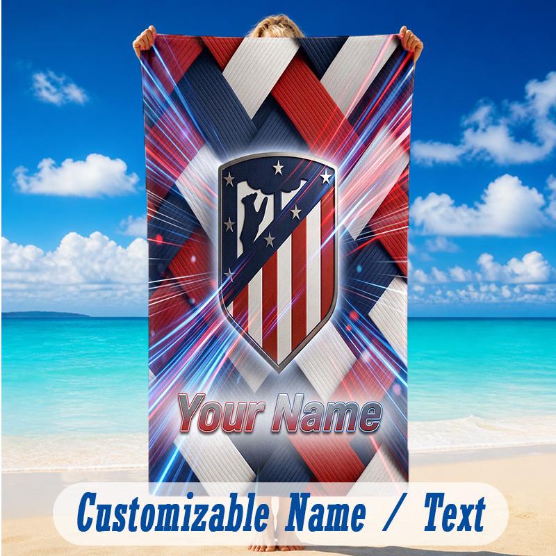 Beach Towel Custom Name Text, Quick Dry Large Towel For Beach HomeAtletico Madrid