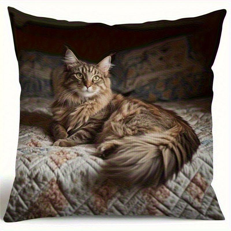 1/4 Maine Coon Cat Cushion Cover Comfortable Polyester Material With Zipper Closure Pillowcase Living Room Bedroom Pillow Cover