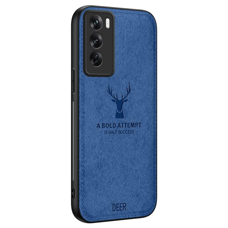 

For Oppo Reno12 Pro 5G (China) Case Deer Pattern Leather+PC+TPU Protective Phone Cover Blue