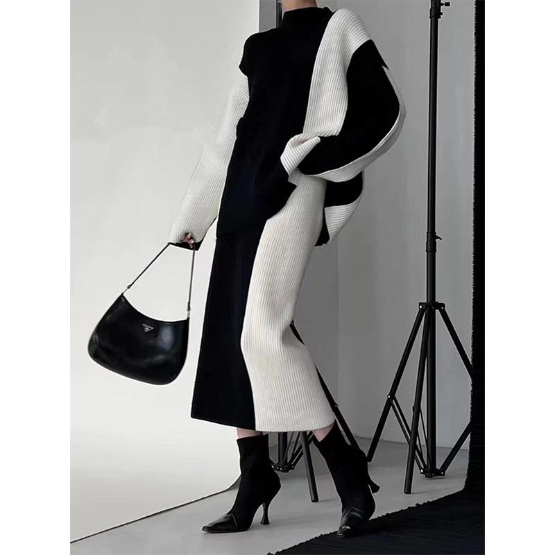 European Niche Spliced Knit Cardigan: Women's Autumn/Winter Lazy Style Sweater Coat